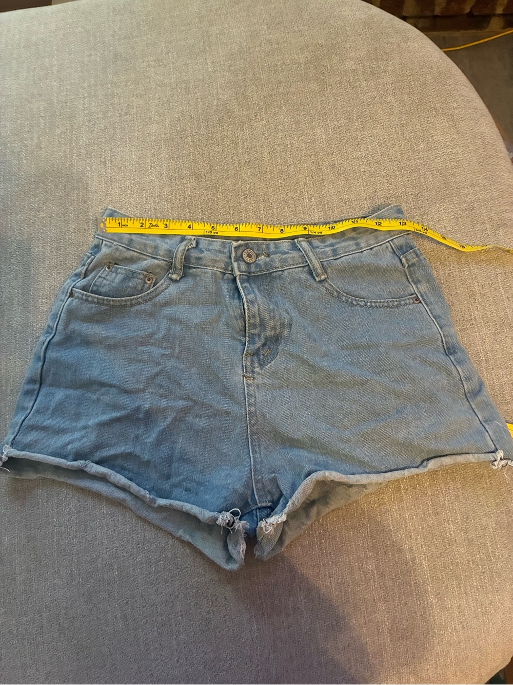 Light Blue Denim High-Rise Jean Shorts with Rolled Hem